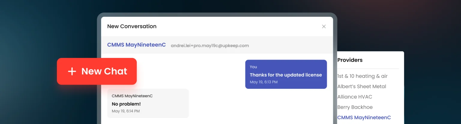 New conversation with a provider, with messages about an updated license and a list of providers to message