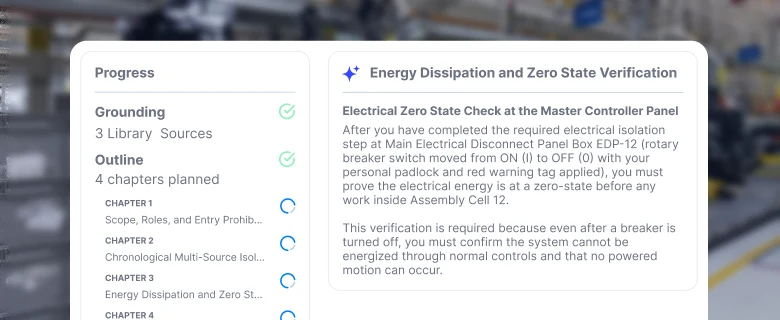 AI generating course chapters such as Energy Dissipation and Zero State Verification from operational data