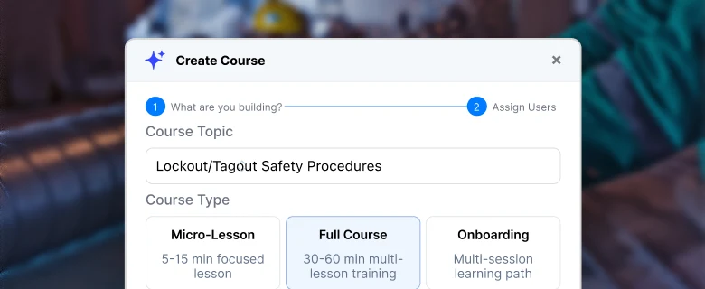 Create course wizard with a course topic field and course type options