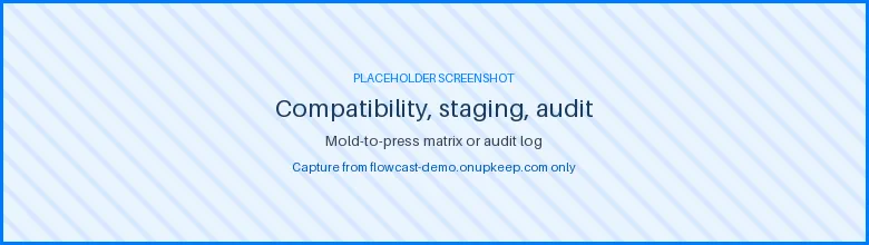 Mold-to-press compatibility settings and a change log showing who changed what and when