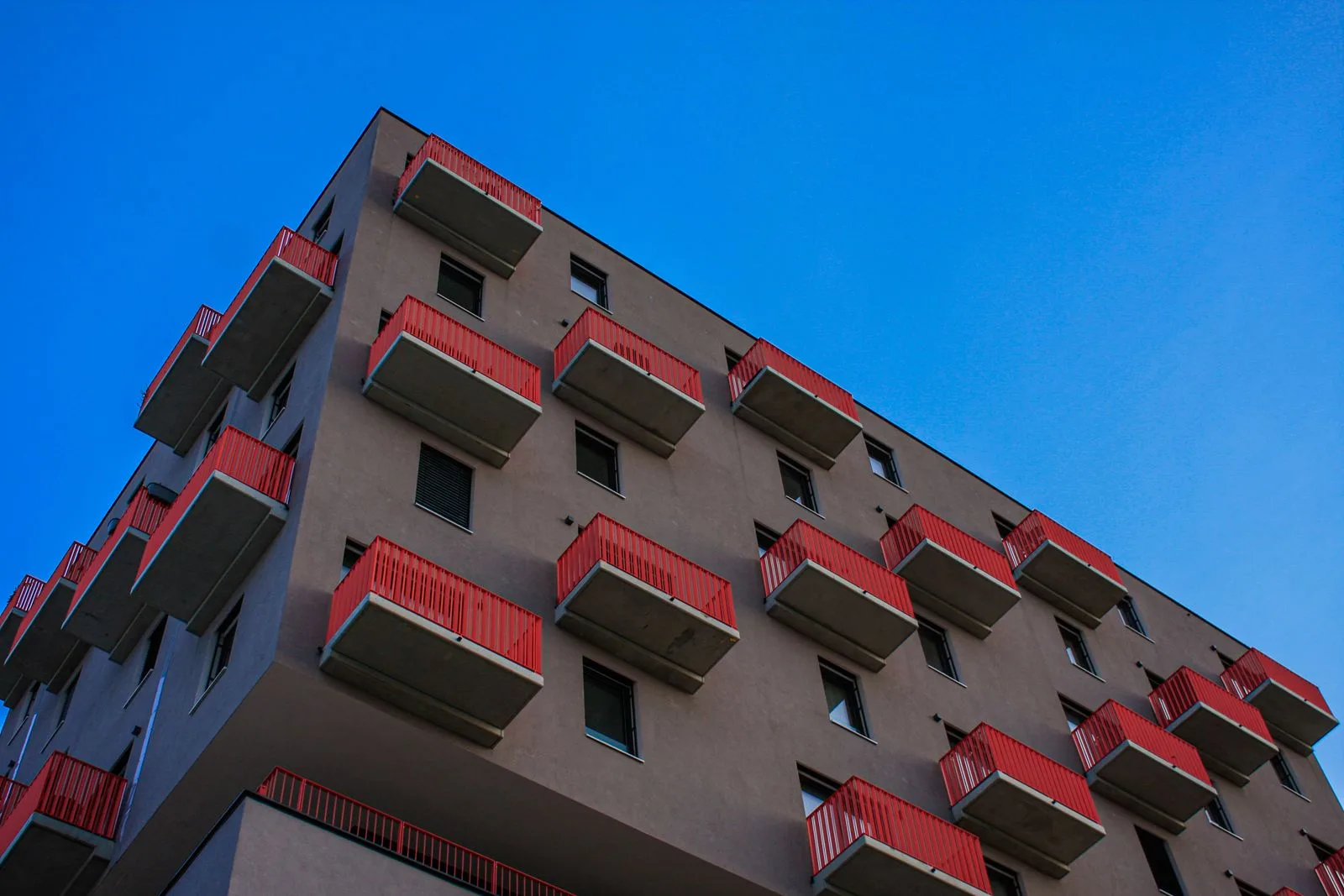 Modern apartment building exterior with balconies