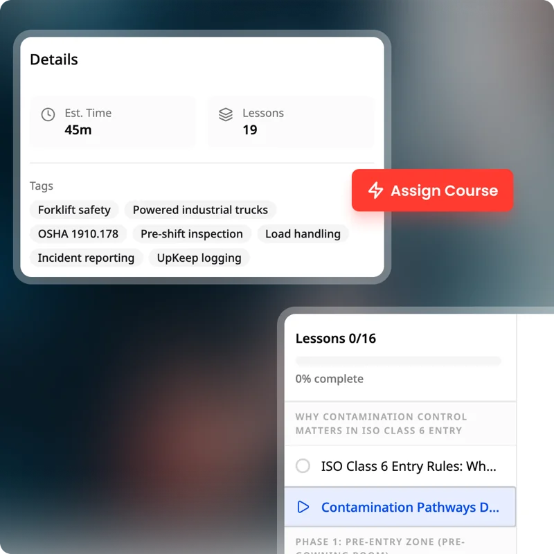 UpKeep Learn course details with lessons, tags and assignment